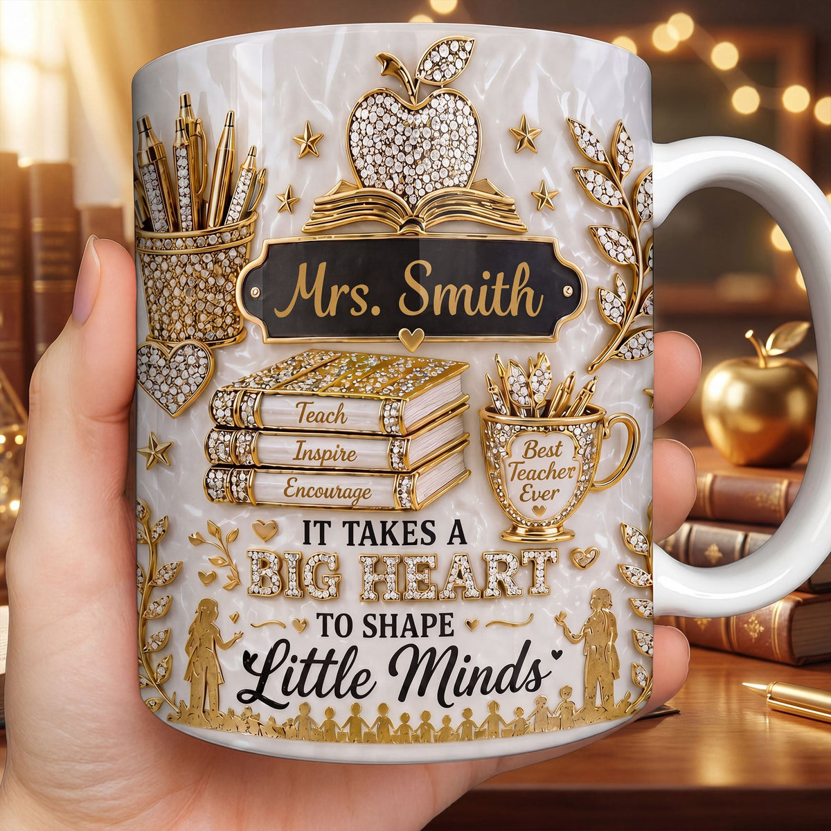 Teacher Gift – Personalized "Teach, Inspire, Encourage" Coffee Mug