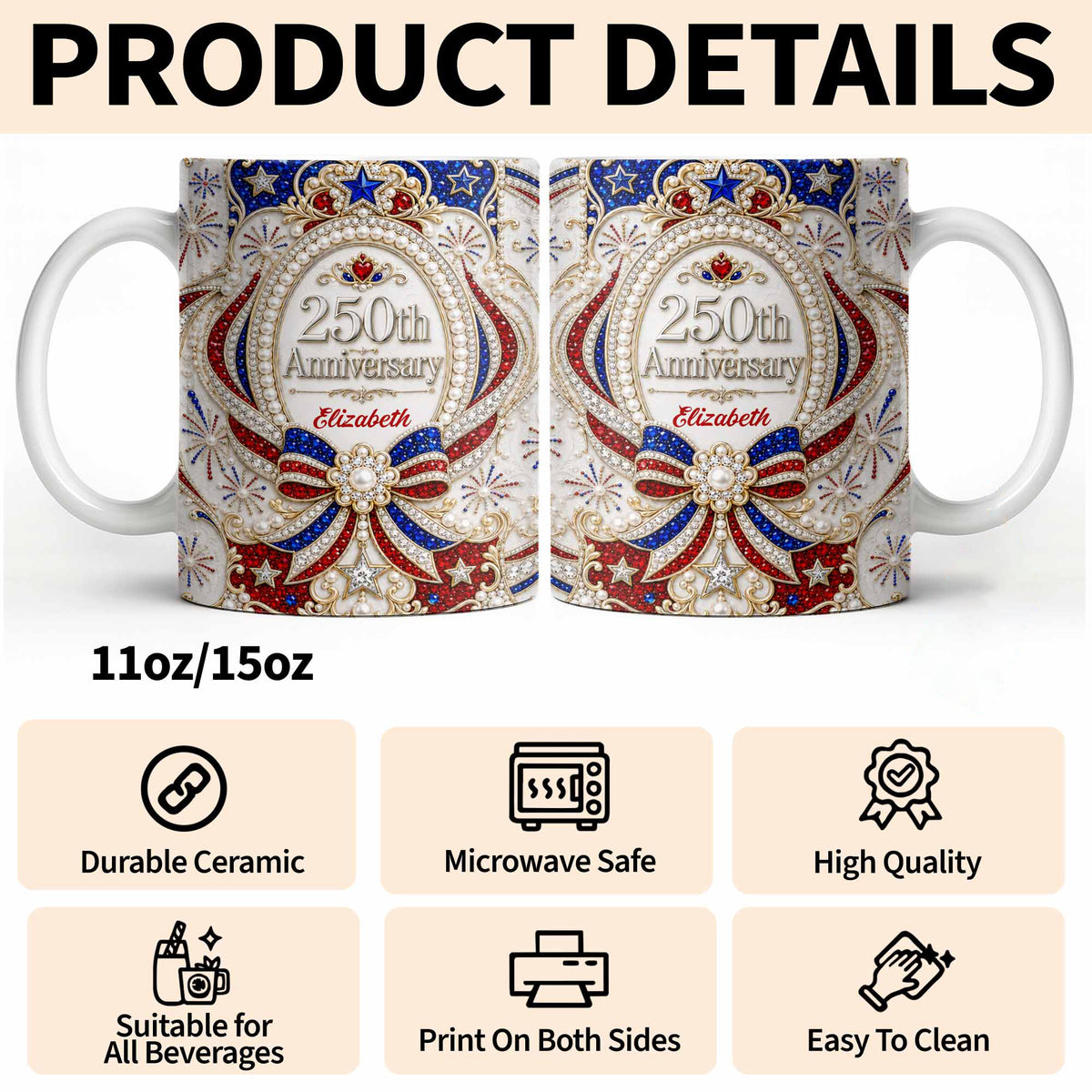 250th Anniversary Personalized Mug Gift For Patriots