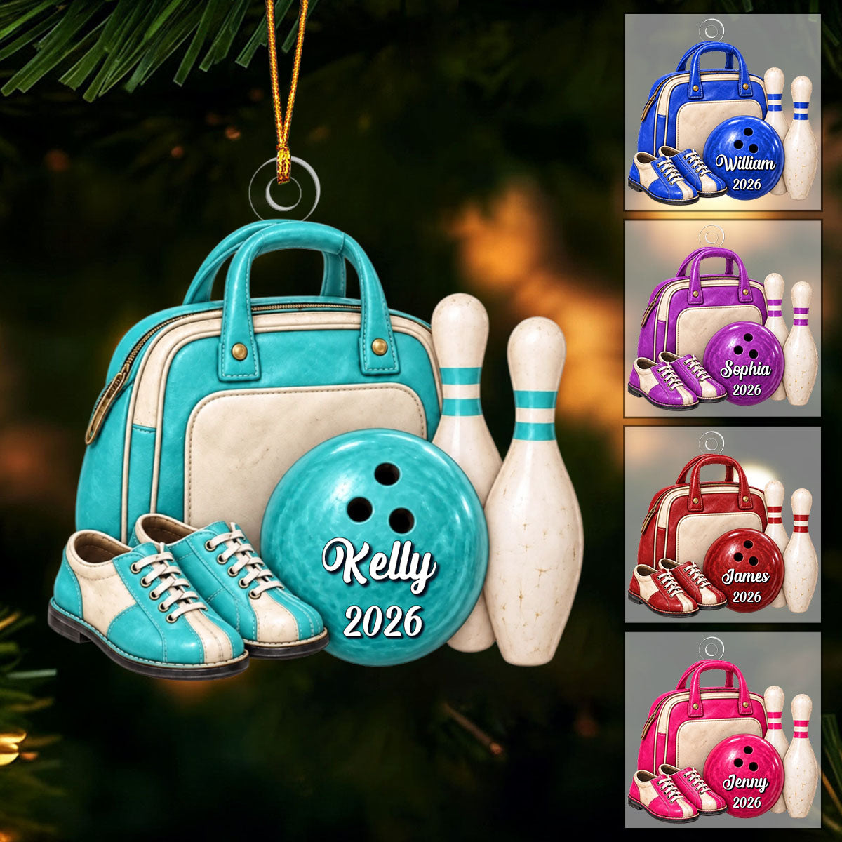 Personalized Bowling Bag & Ball Acrylic Christmas Ornament, Bowler Christmas Gift