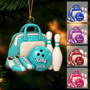 Personalized Bowling Bag & Ball Acrylic Christmas Ornament, Bowler Christmas Gift