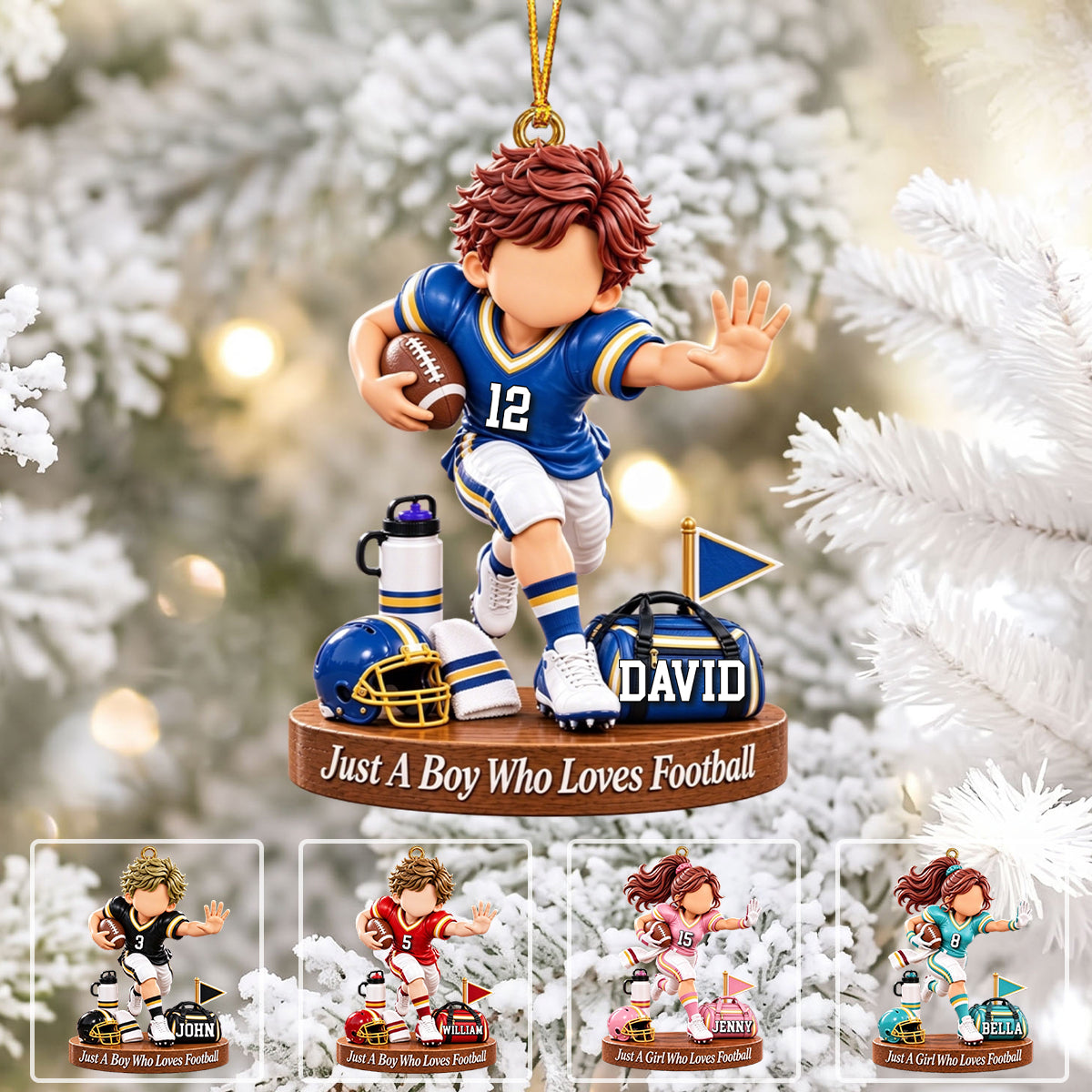 Personalized American Football Boy Football Girl Christmas Ornament