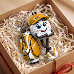 Arms Crossed Golf Ball Keychain - Personalized Cute Golf Mascot Keychain Gift for Male & Female Golfer
