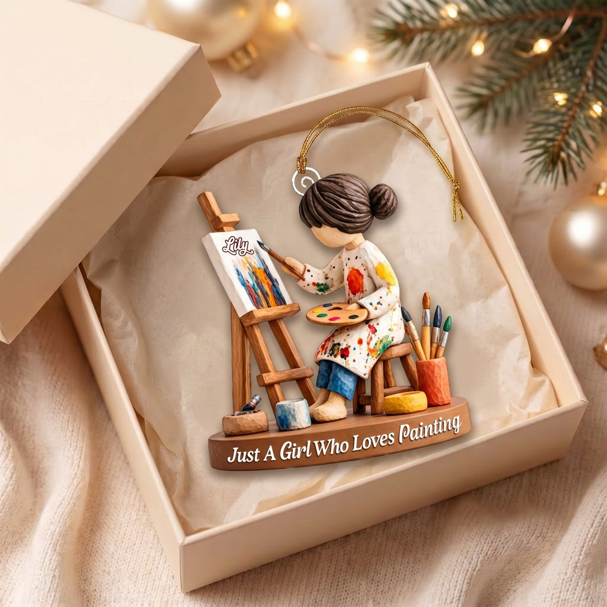 Just A Girl Who Loves Painting - Cute Artist Girl Christmas Ornament, Personalized Gift for Painters