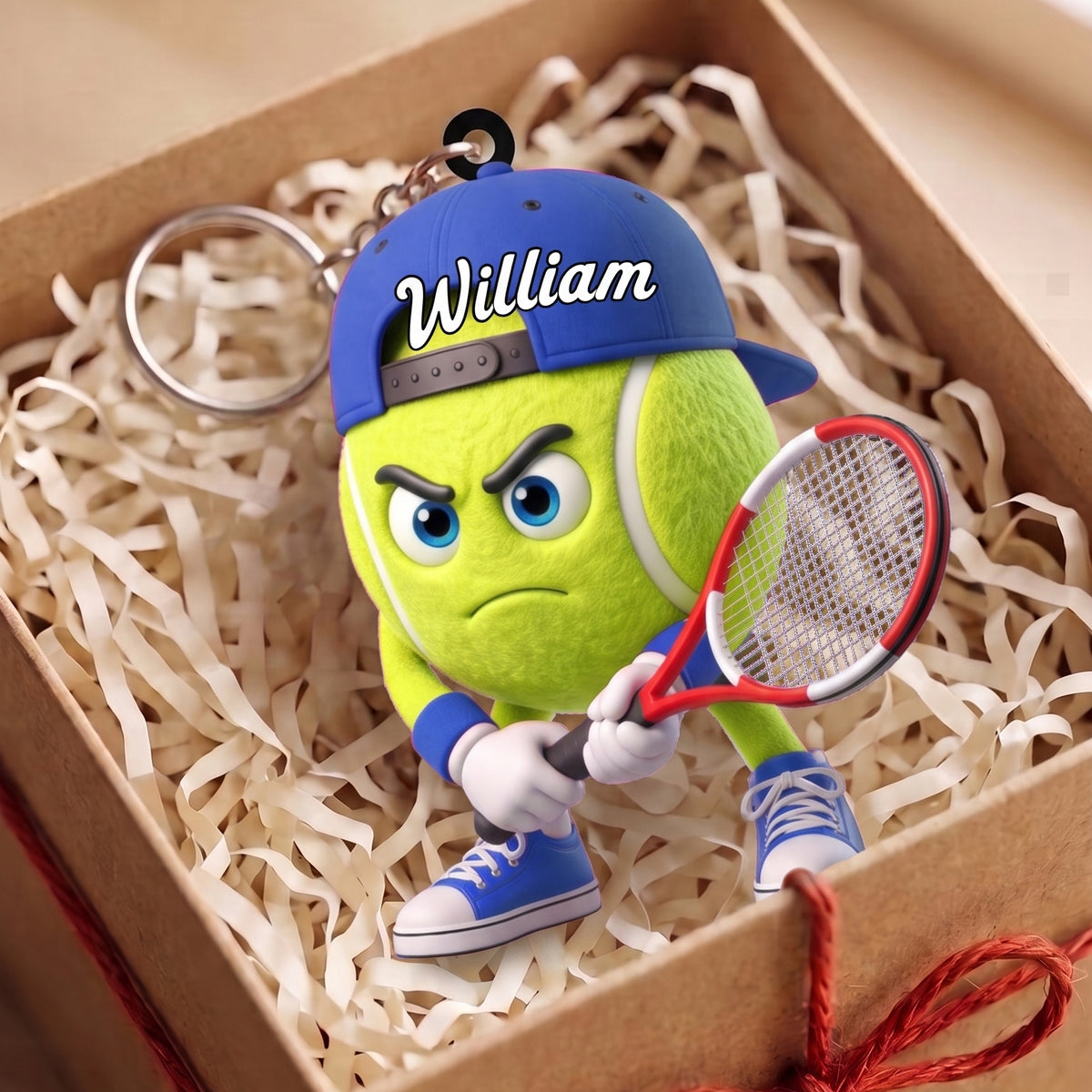 Ready Position Tennis Keychain Personalized Cool Tennis Ball Mascot Keychain