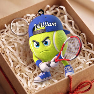 Ready Position Tennis Keychain Personalized Cool Tennis Ball Mascot Keychain