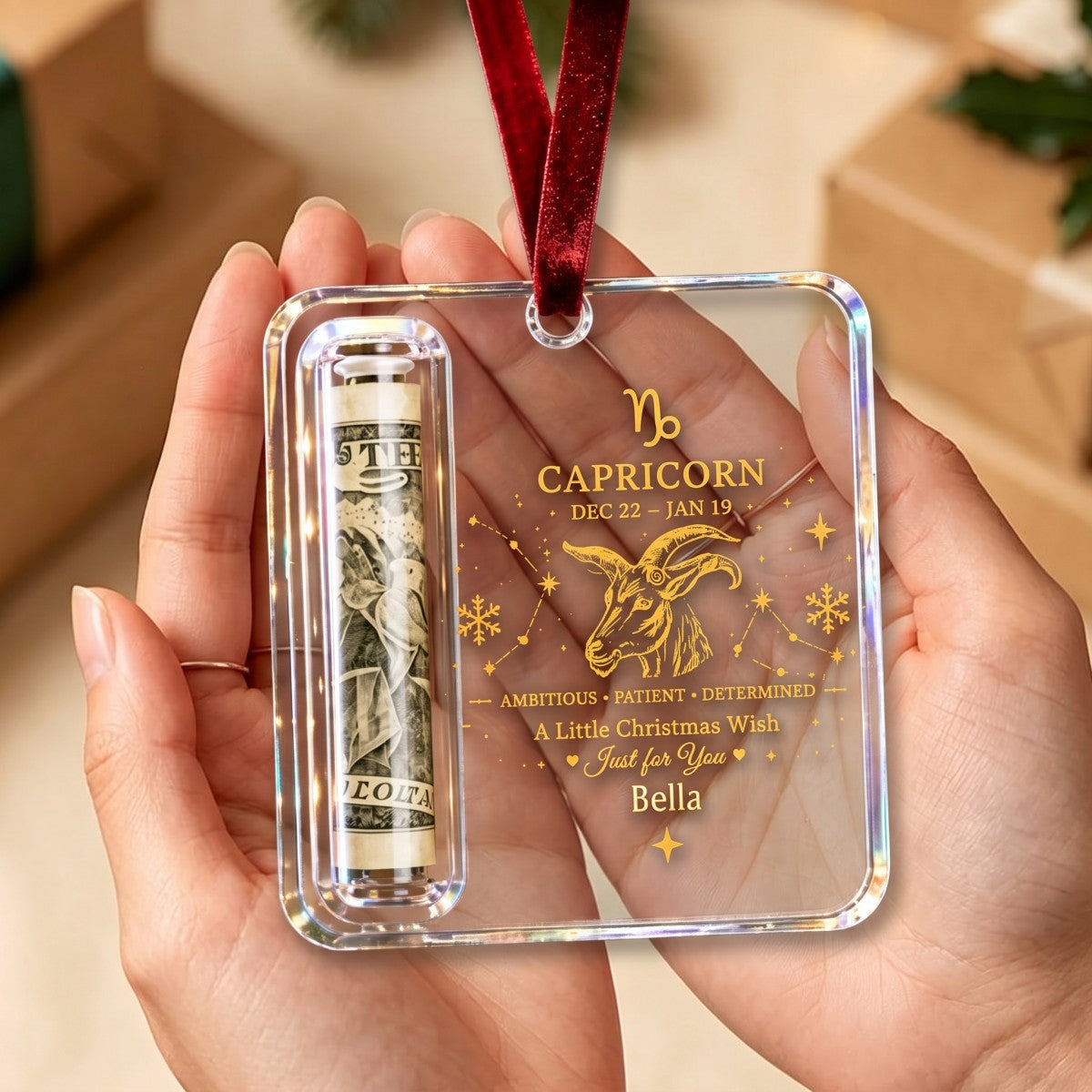 Custom Name – Personalized Zodiac Christmas Cash Ornament
