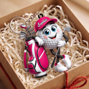 Holding Golf Club Golf Ball Keychain - Personalized Golf Mascot Keychain Gift for Male & Female Golfer