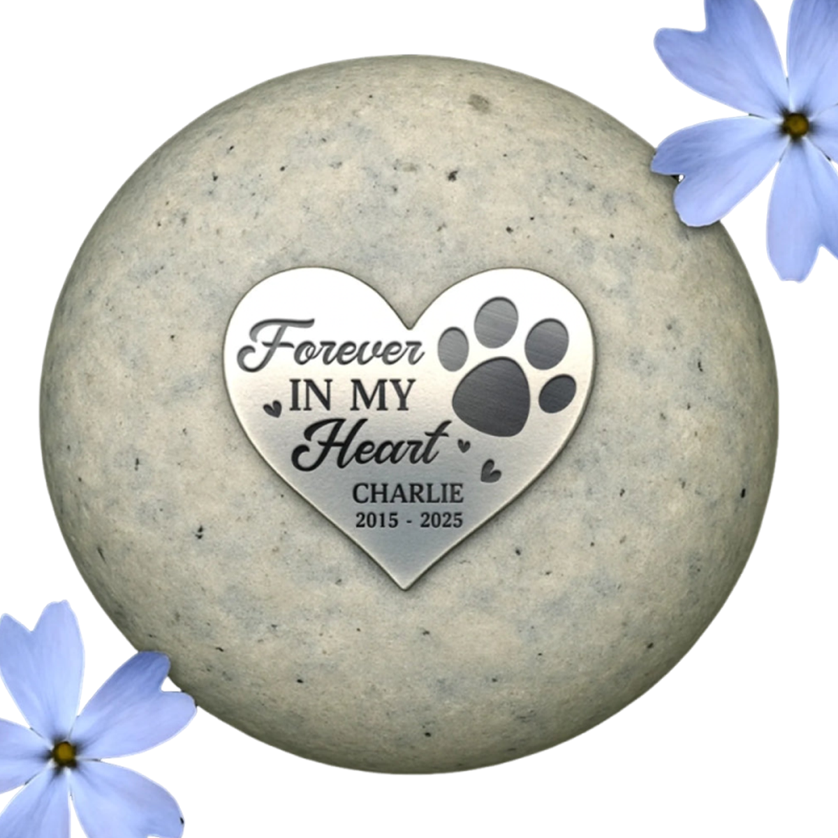 Forever In My Heart - Memorial Personalized Stone With Metal Heart Element Gift For Pet Lovers