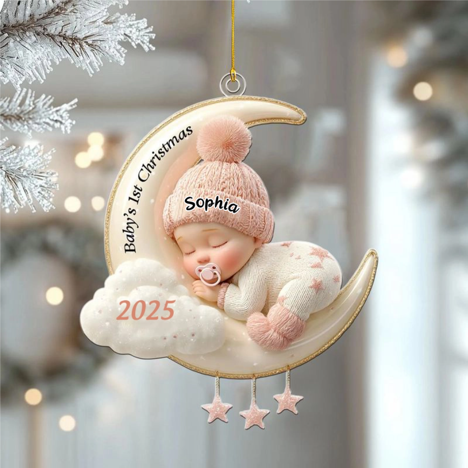 Personalized Baby's First Christmas Moon Acrylic Keepsake Ornament