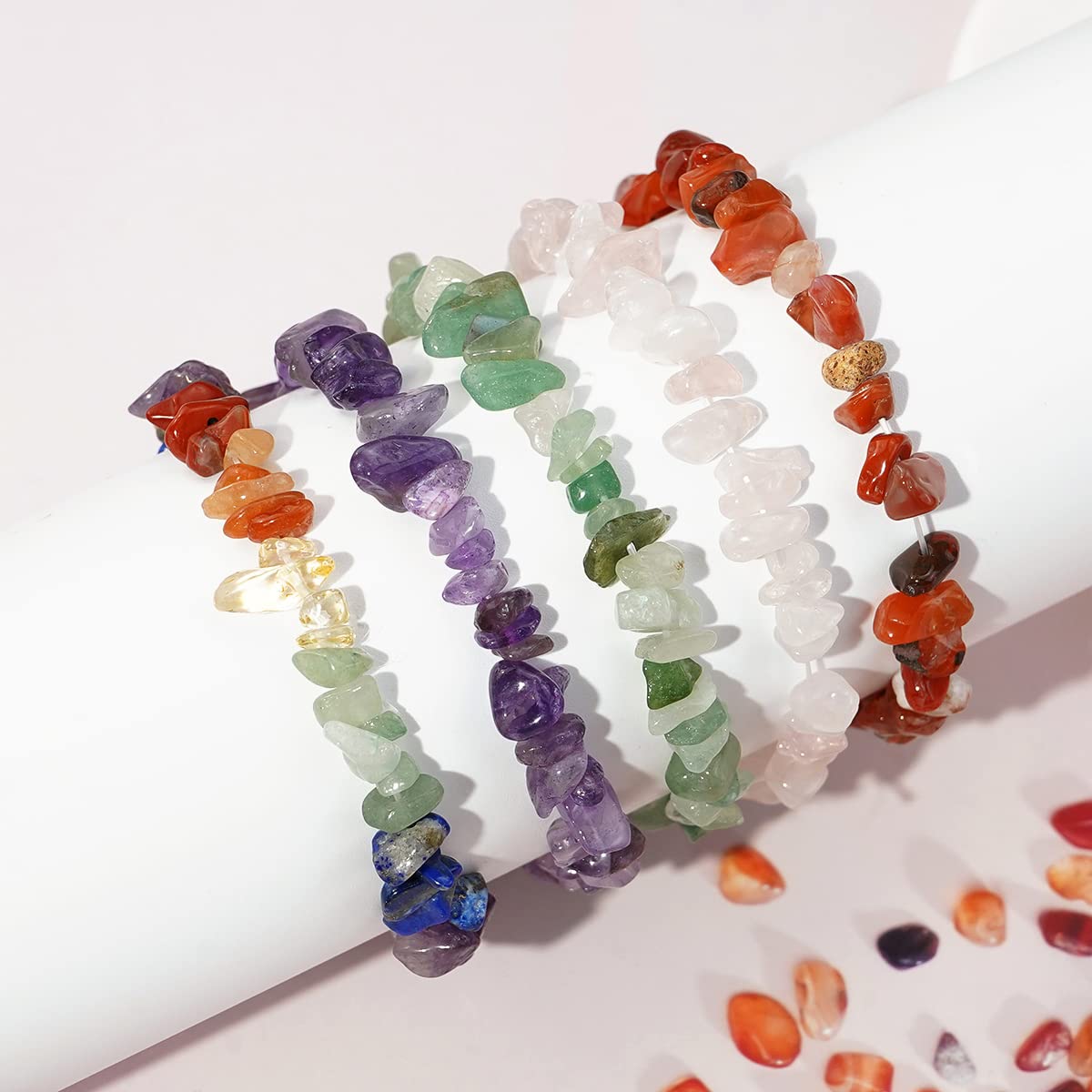 Natural chakra bracelet ,Colored bead bracelet ,Crystal stone piece elastic