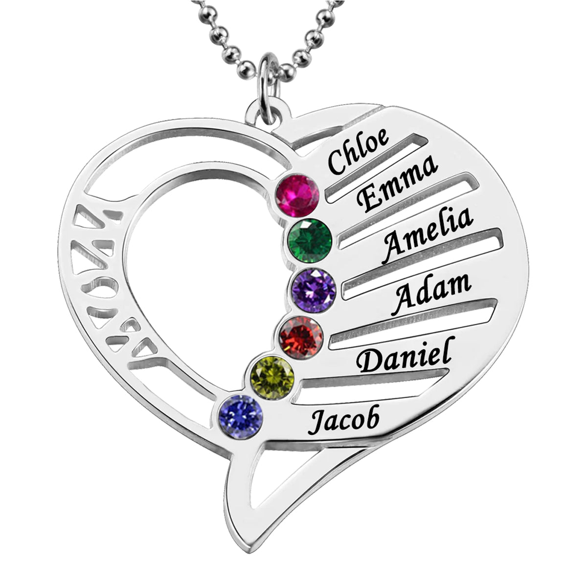 Personalized Heart-Shaped Family Birthstone Necklace