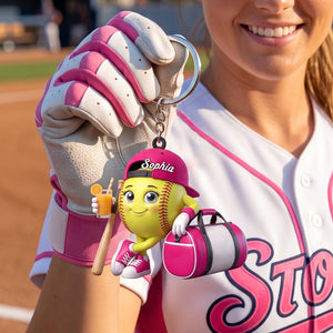 Baseball Softball , Bat And Cold Brews Keychain - Personalized Cool Baseball Softball Ball Mascot Keychain