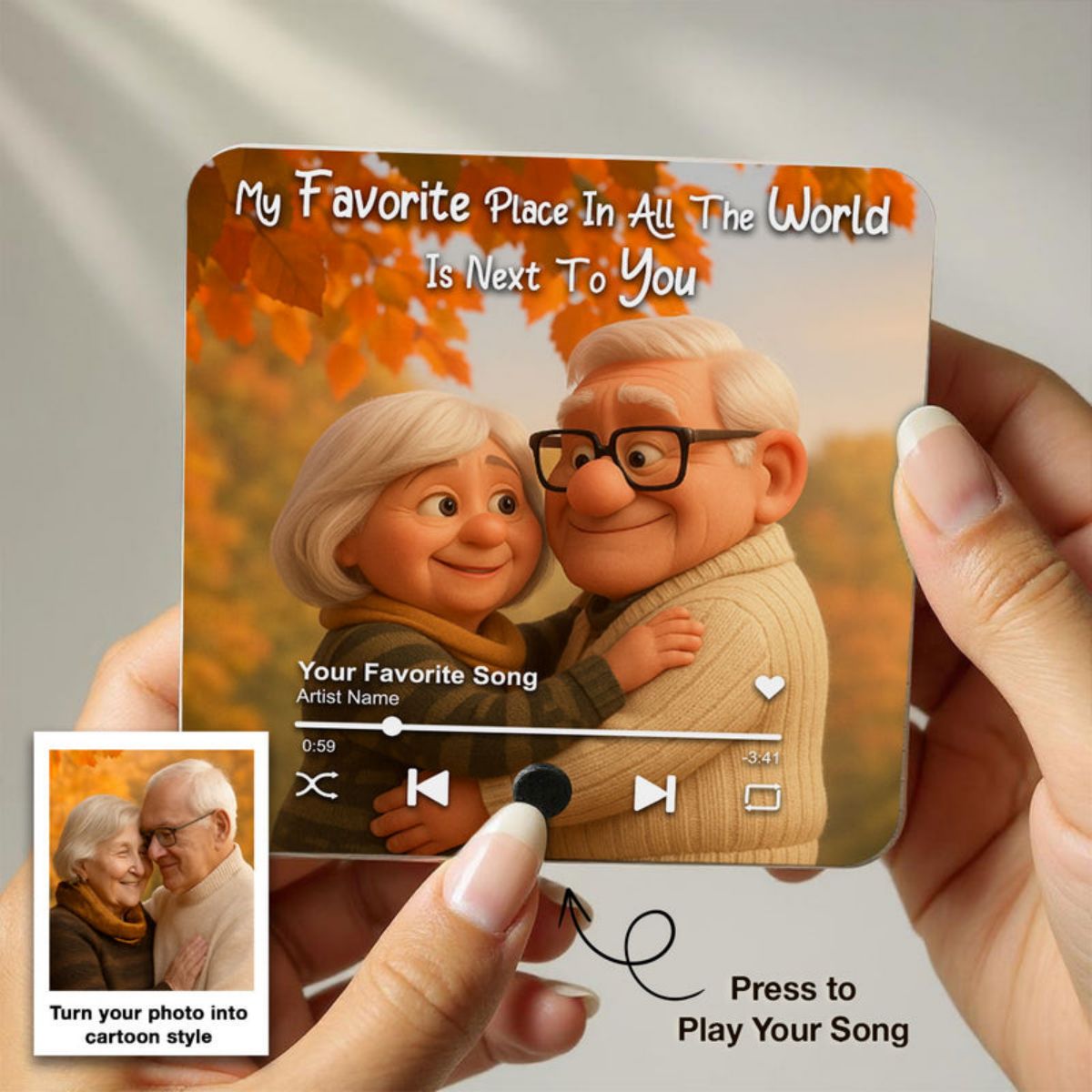 I Want to Grow Old with You Cartoon Couple Personalized Music Fridge Magnet, Heartfelt 2025 Gift, Anniversary Gift For Couple, For Him, For Her, Husband, Wife