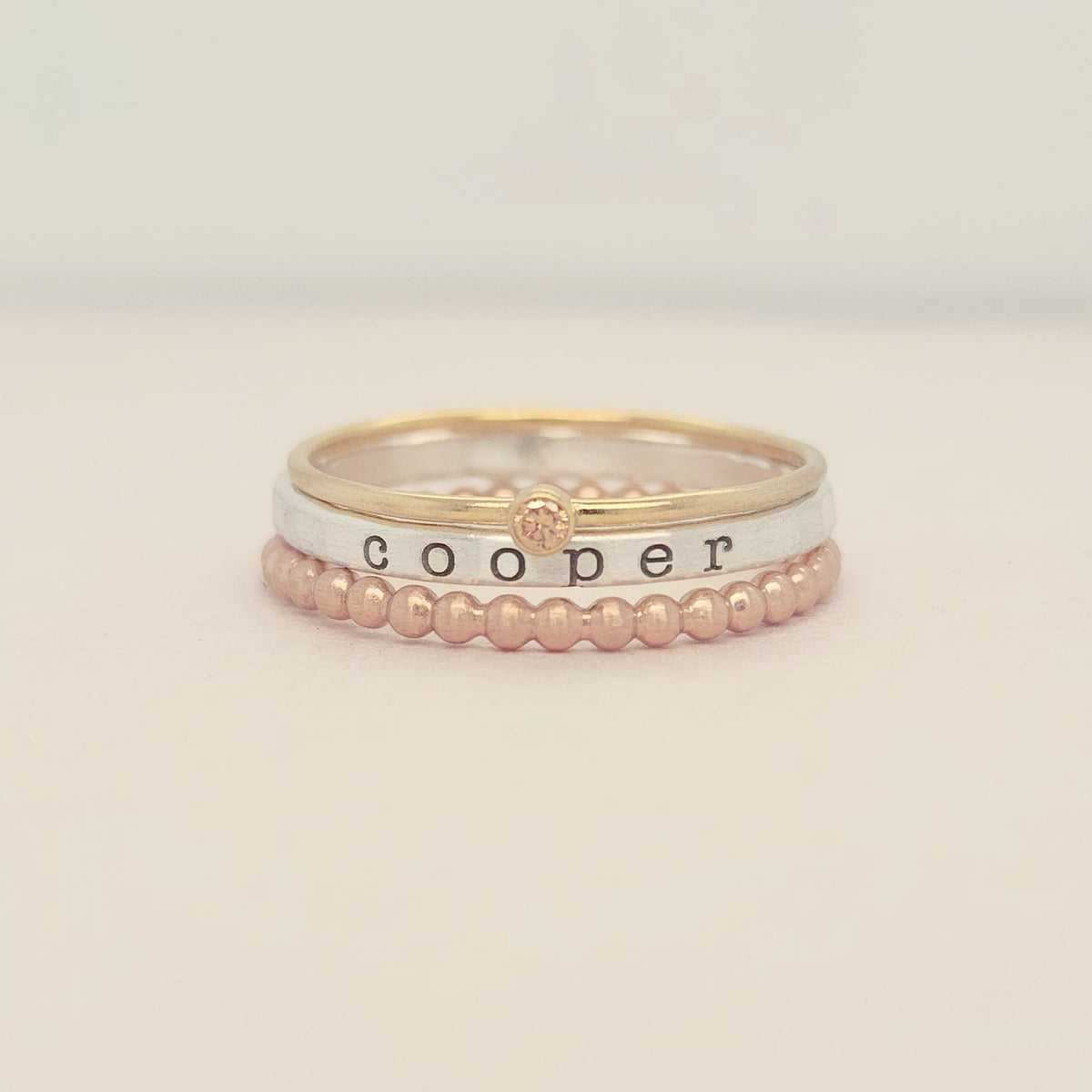 Personalized Mixed Metal Stackable Name Birthstone Ring Gifts