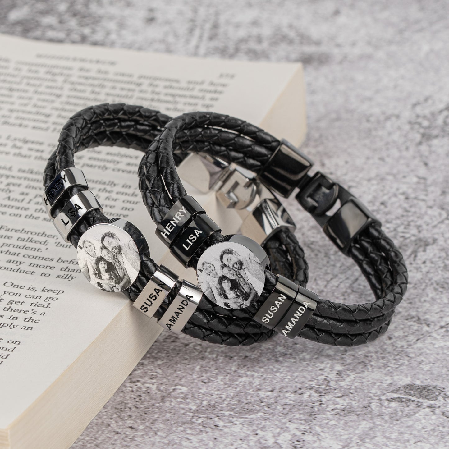 Gift For Dad,Husband,Son,Brother - Personalized Photo Leather Bracelet