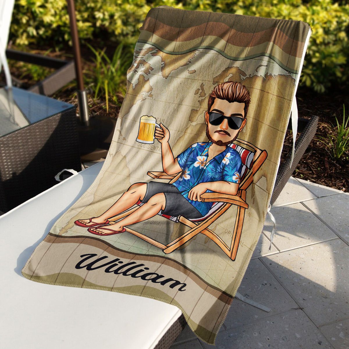 Traveling Beach Poolside Swimming Picnic Vacation Cartoon - Personalized Custom Beach Towel