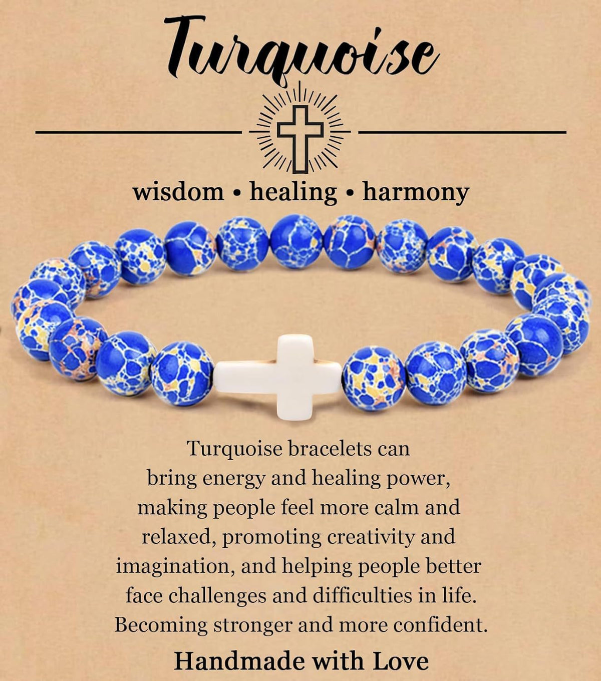 Turquoise Bracelet With Cross, Healing Beads Bracelet