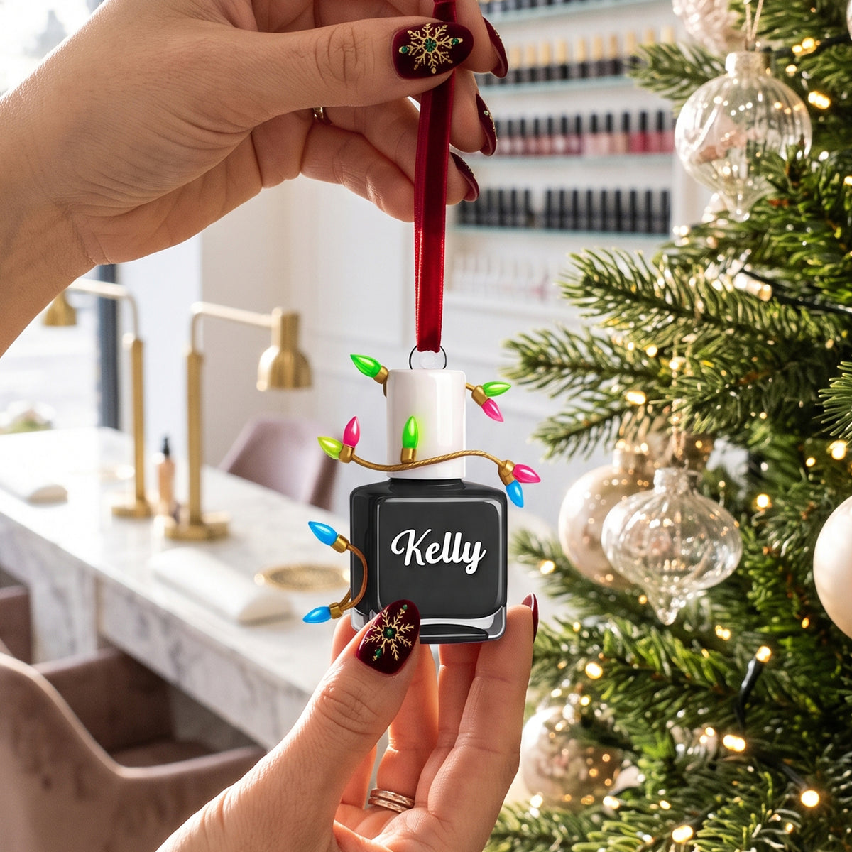 Nail Polish Christmas Acrylic Ornament - Personalized Gift For Nail Artist
