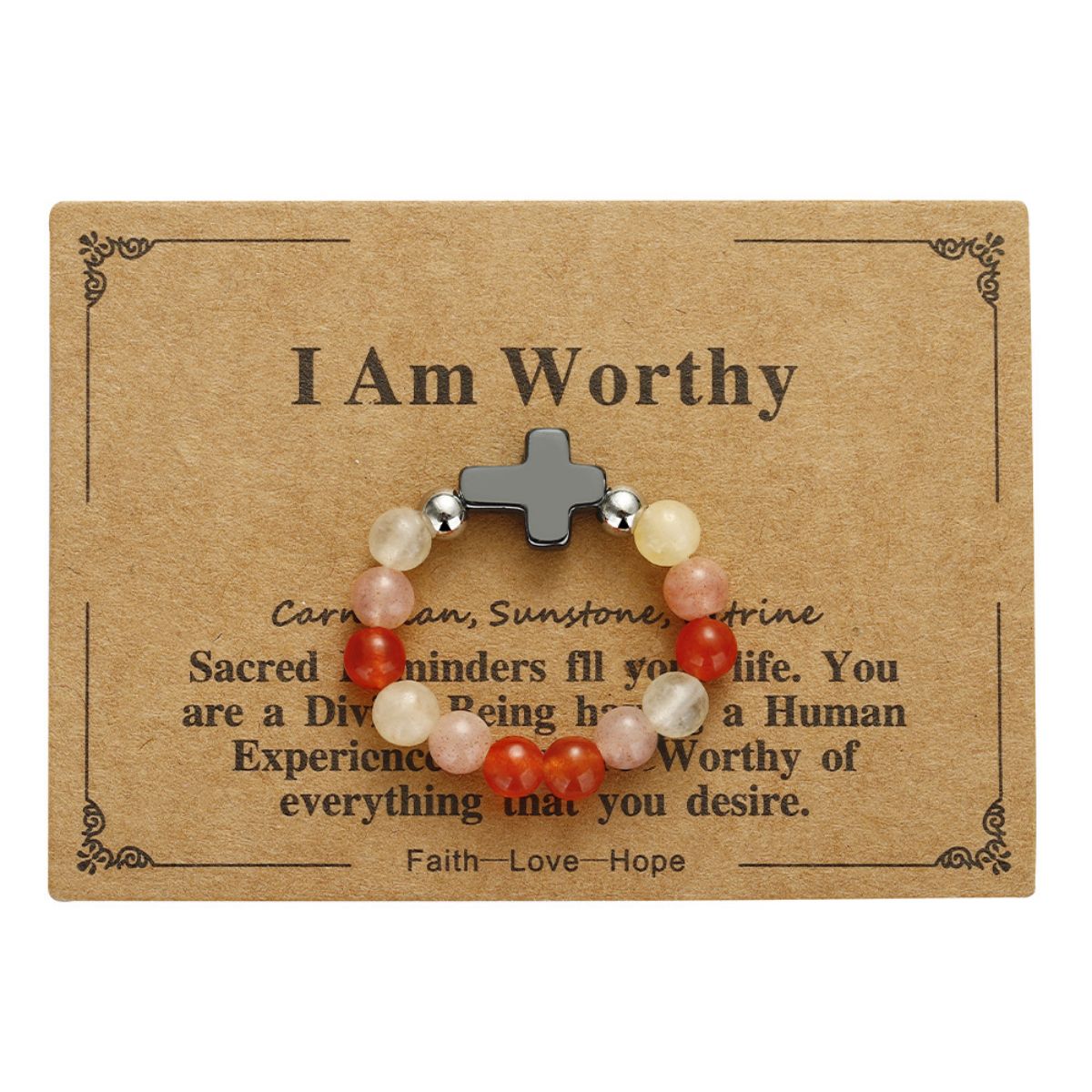 Elastic stone cross ring, angel stone combination copper bead ring