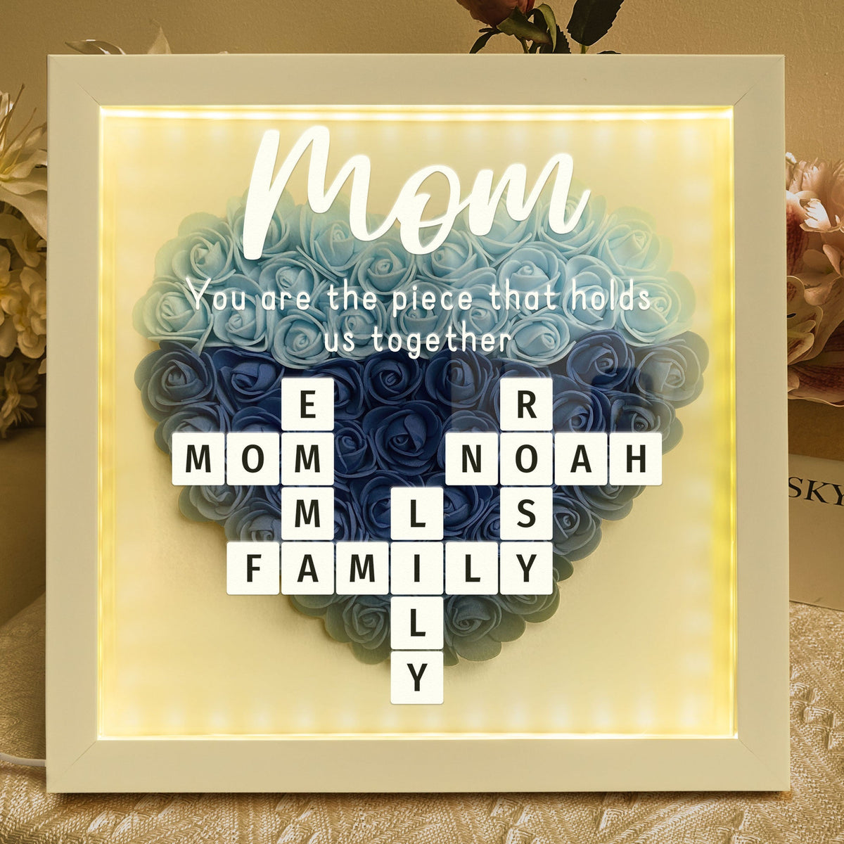 You Are The Piece That Holds Us Together - Personalized Flower Shadow Box With LED Light