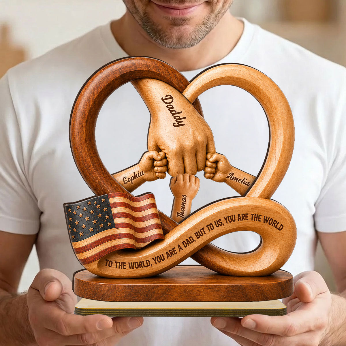 Dad to Us You Are the World - Personalized Wooden Plaque - Father's Day Gift for Dad, Husband