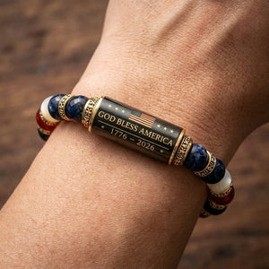 1776-2026 America 250th Bracelet, Natural Stone Bead Bracelet