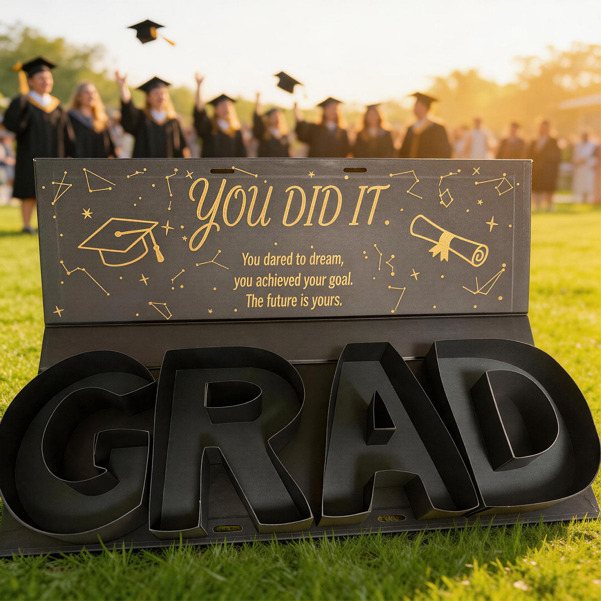 DIY Graduation Gift Box 2026, GRAD Letter Shaped Fillable Cardboard Box for High School or College Grads
