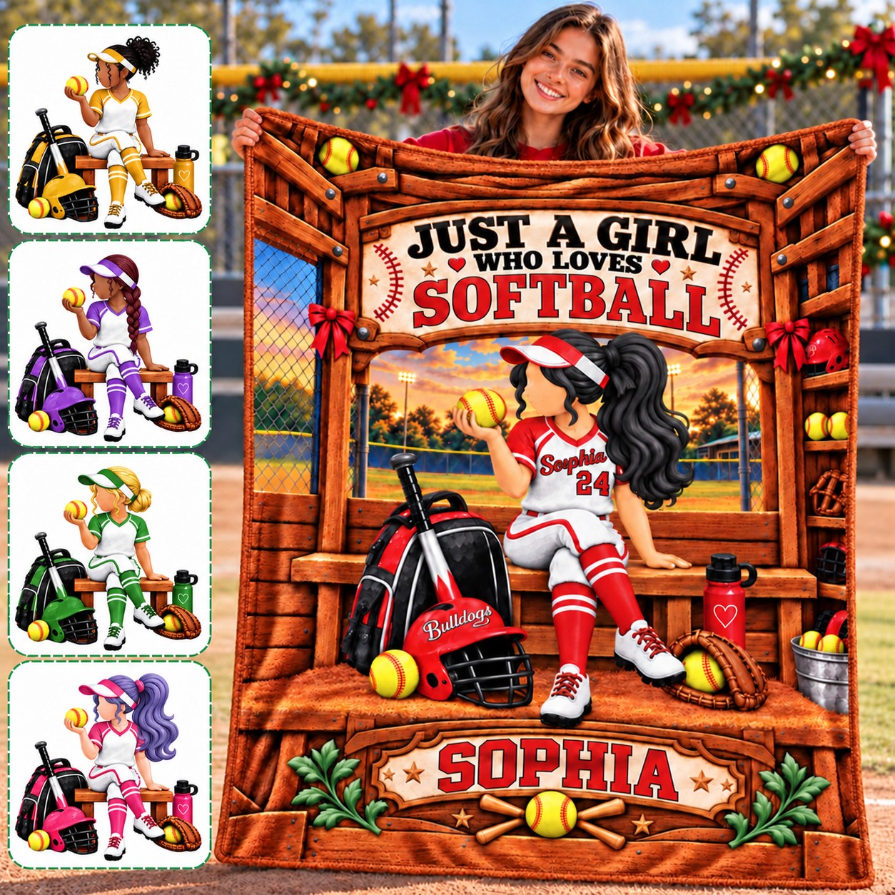 "Just A Girl Who Loves Softball" Personalized Softball Blanket – Custom Player Name Gift For Softball Players & Softball Lovers