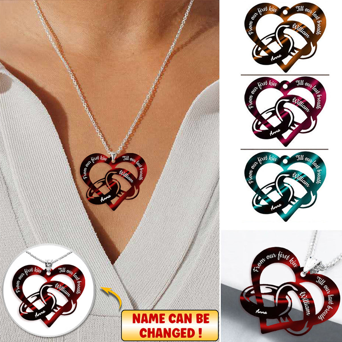 FROM OUR FIRST KISS TILL OUR LAST BREATH COUPLE RINGS PERSONALIZED Stainless Steel Necklace