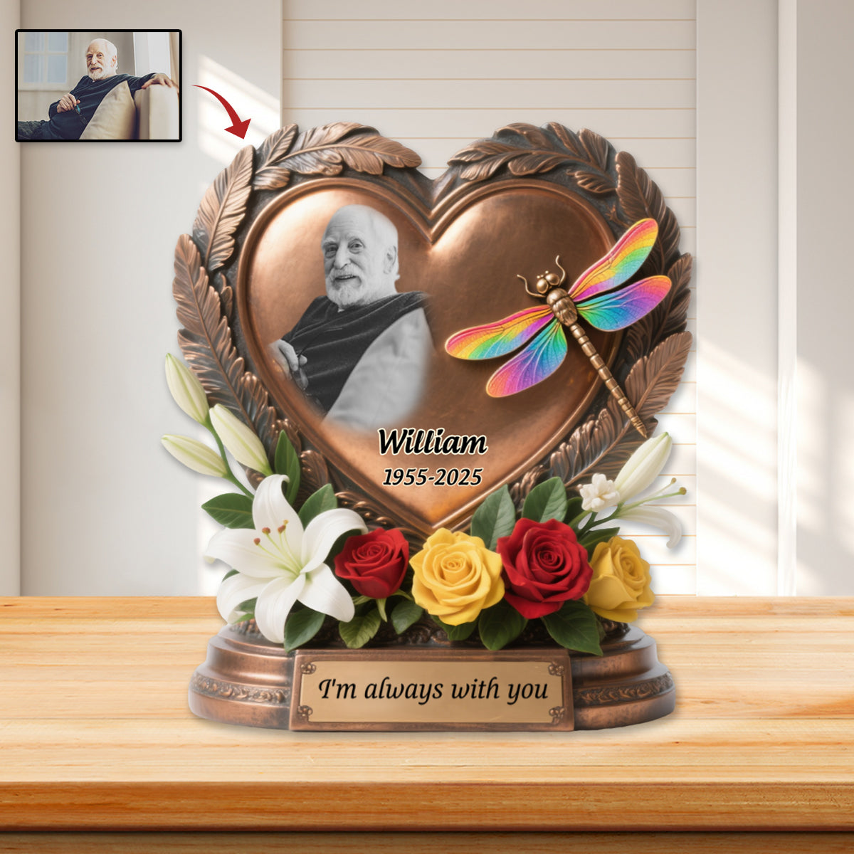 Those We Love Don't Go Away - Personalized Custom Photo Dragonfly Memorial Acrylic Plaque