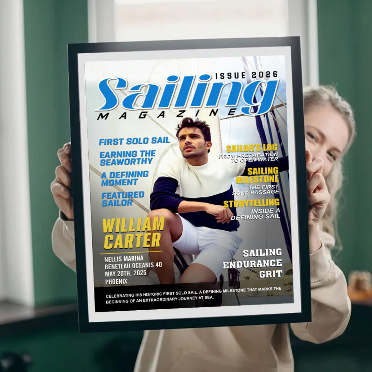 Personalized Sailing Journal Magazine Cover – First Solo Voyage Gift, Gift For Sailing Lovers, Nautical Gift