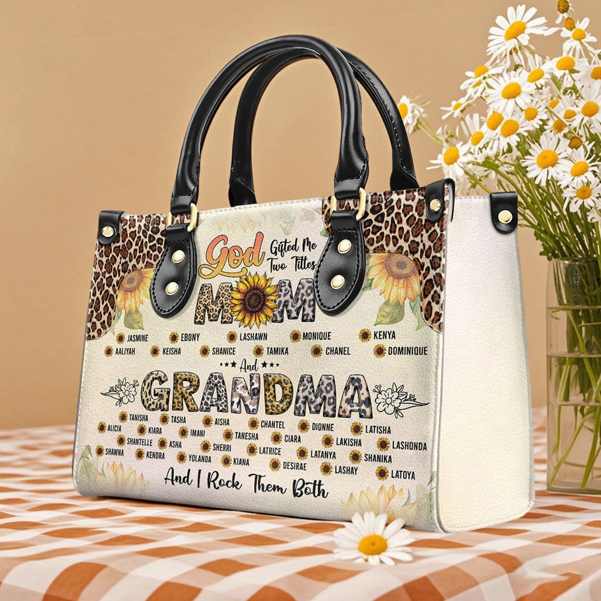 Personalized Leather Handbag - God Gifted Me Two Titles Mom And Grandma And I Rock Them Both