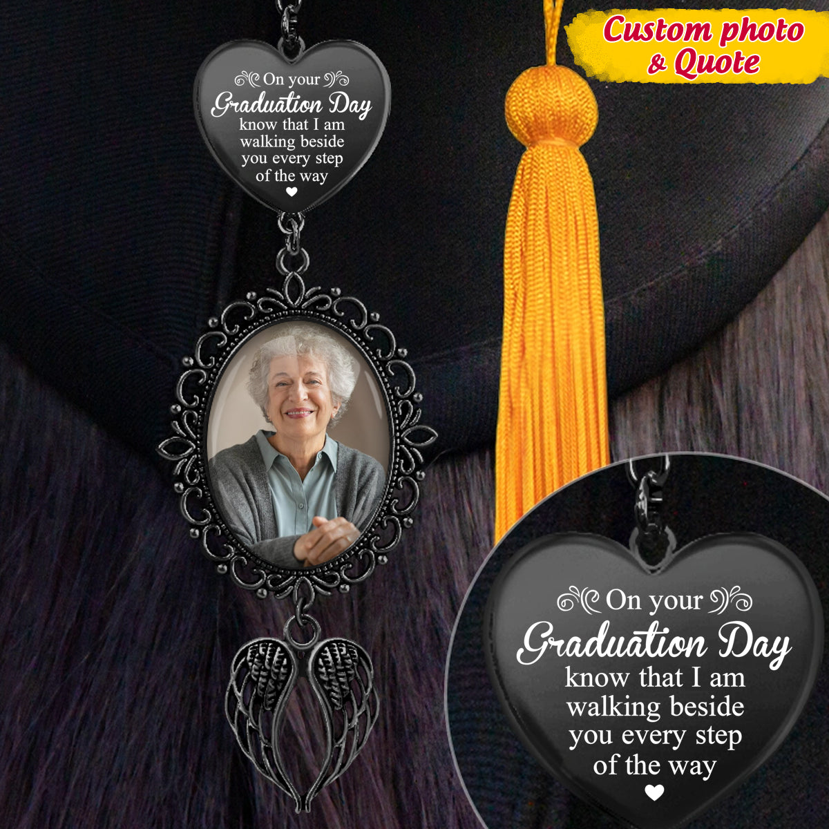 Graduation Day Walking Beside You Custom Tassel Photo Charm - Personalized Graduation Gifts For Graduate