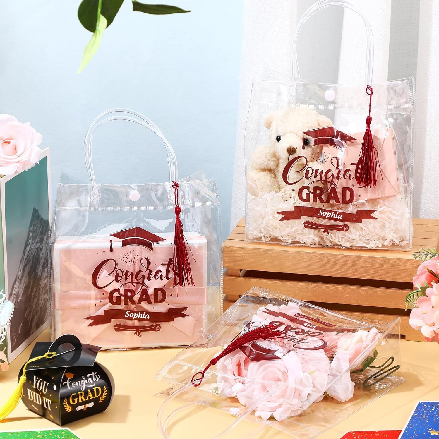 Sweetude 2026 Graduation Clear Gift Personalized Bags with Tassel Bulk, Congrats Grad