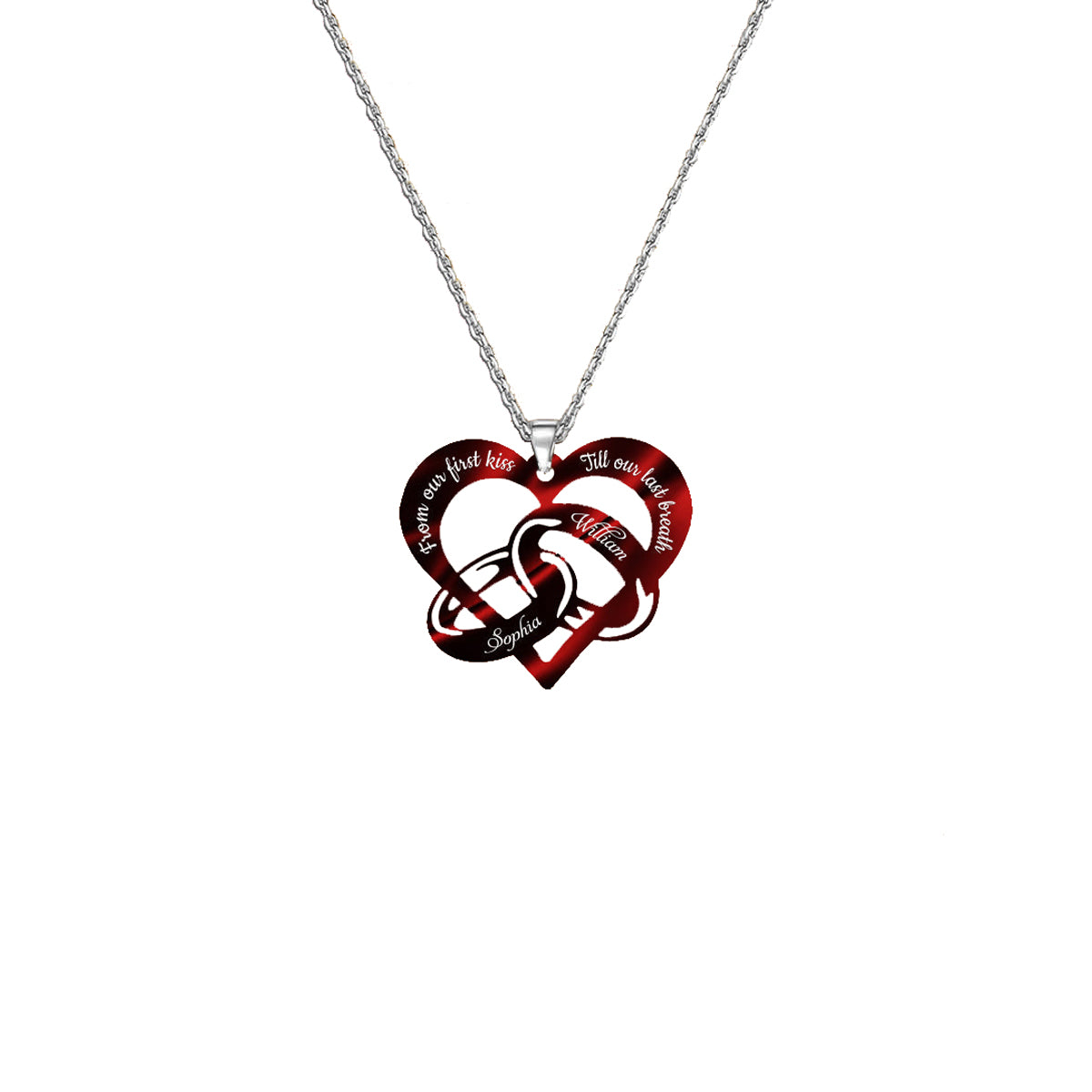 FROM OUR FIRST KISS TILL OUR LAST BREATH COUPLE RINGS PERSONALIZED Stainless Steel Necklace
