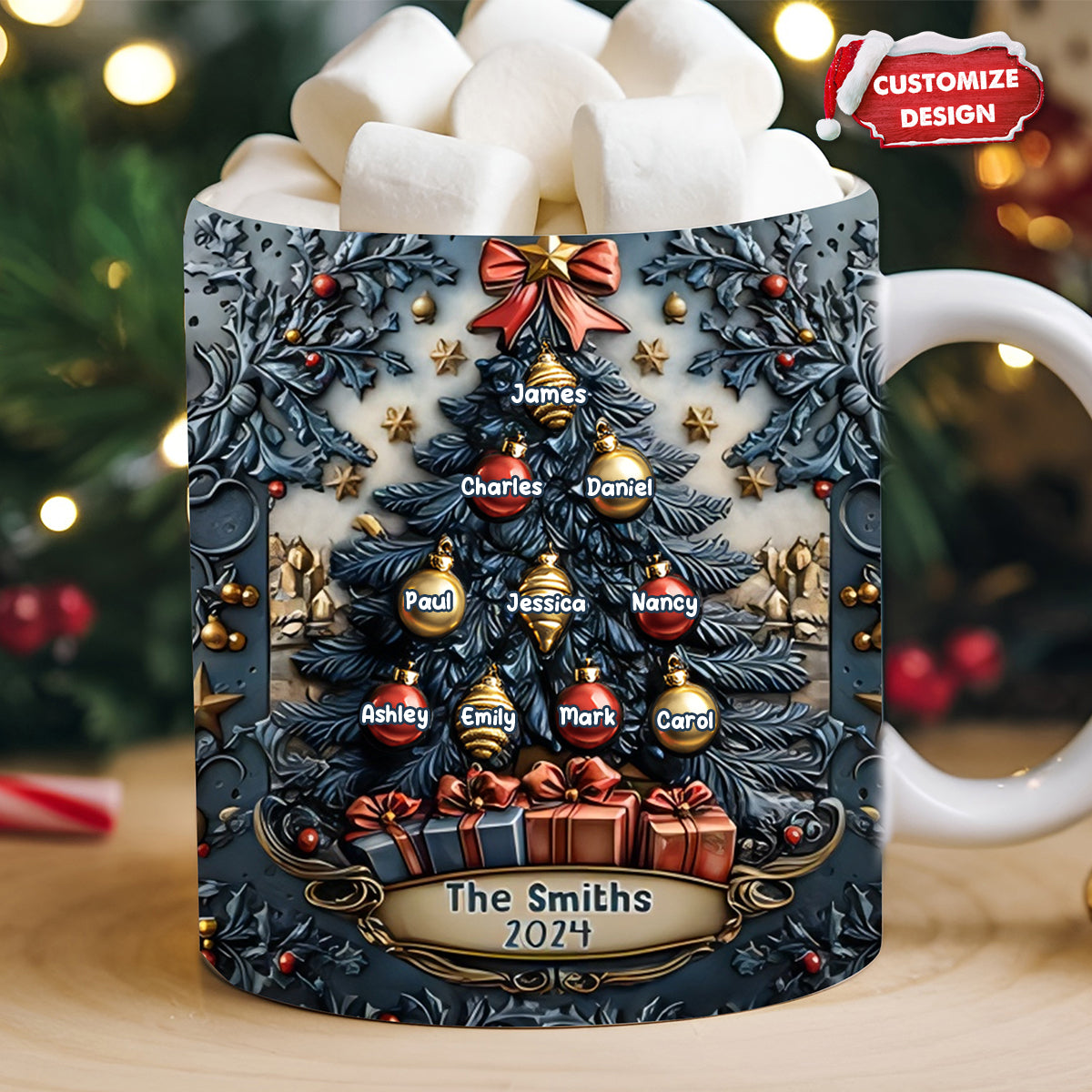 Merry Christmas - Personalized Christmas Tree Family Mug