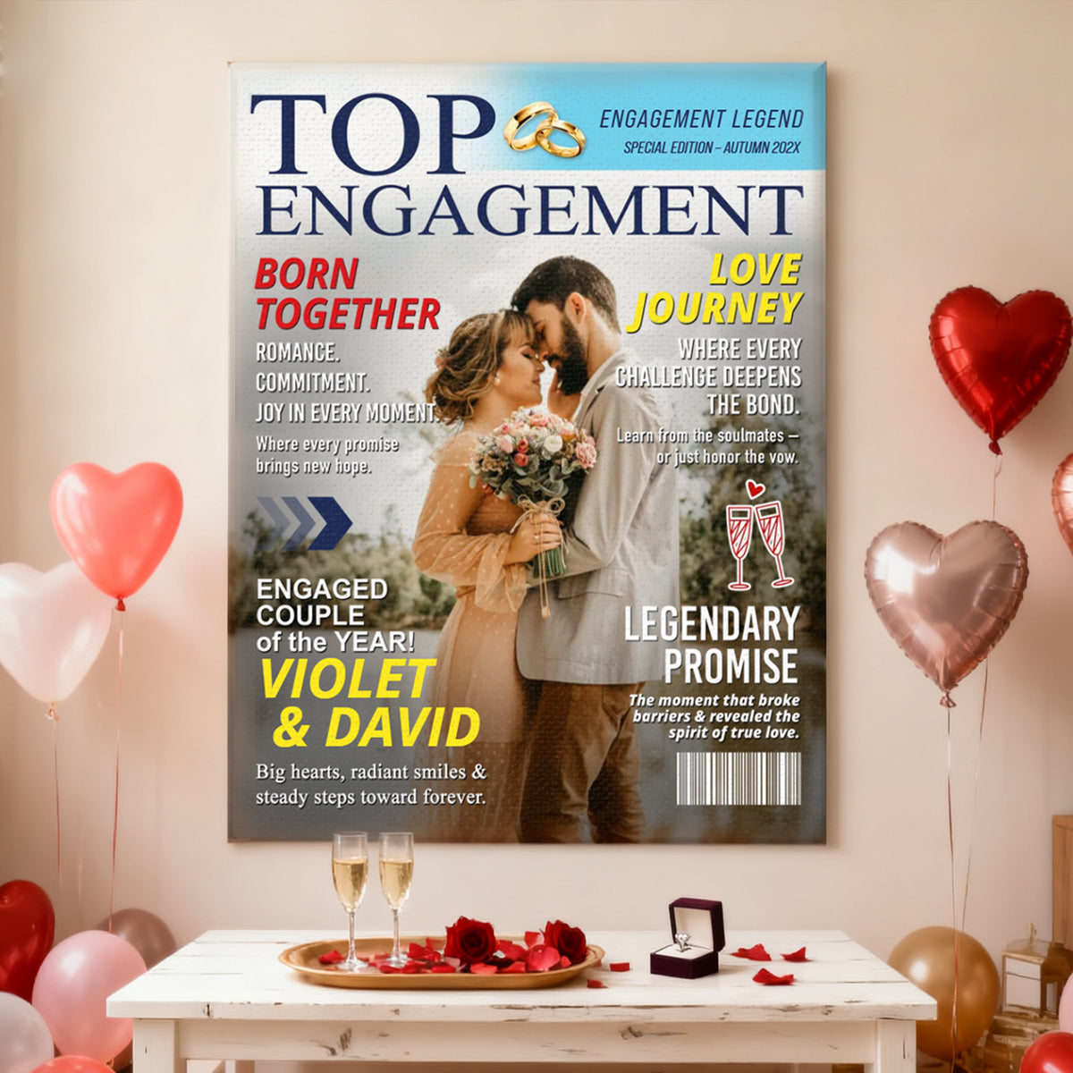 Personalized Engagement Magazine Cover, Gift For Engaged Couple, Custom Couple Photo, Engagement Gift, Wedding Keepsake