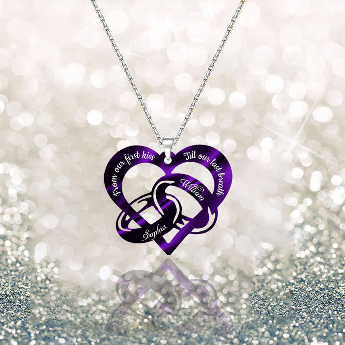 FROM OUR FIRST KISS TILL OUR LAST BREATH COUPLE RINGS PERSONALIZED Stainless Steel Necklace