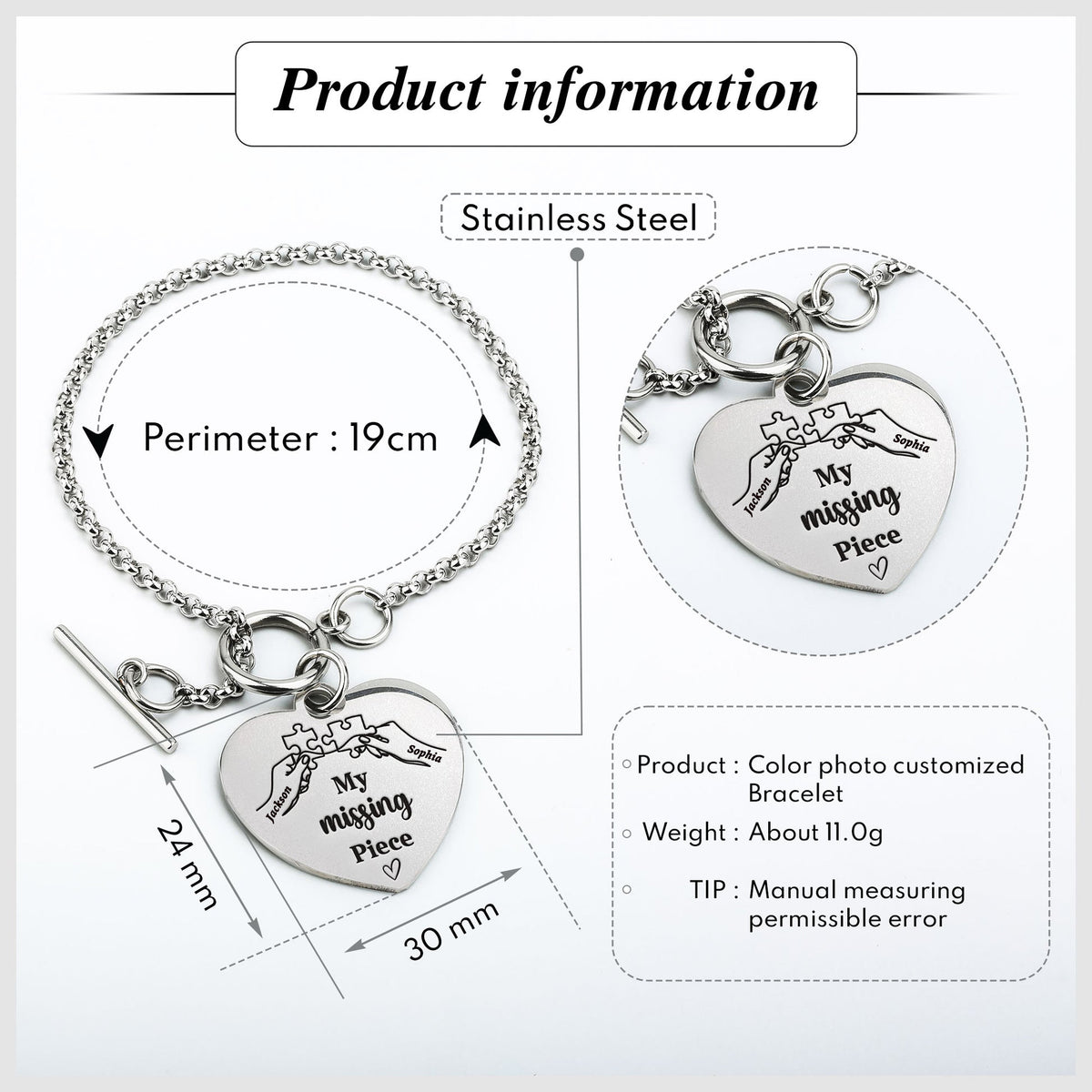Personalized Heart Bracelet Gift For Couple -  My Missing Piece