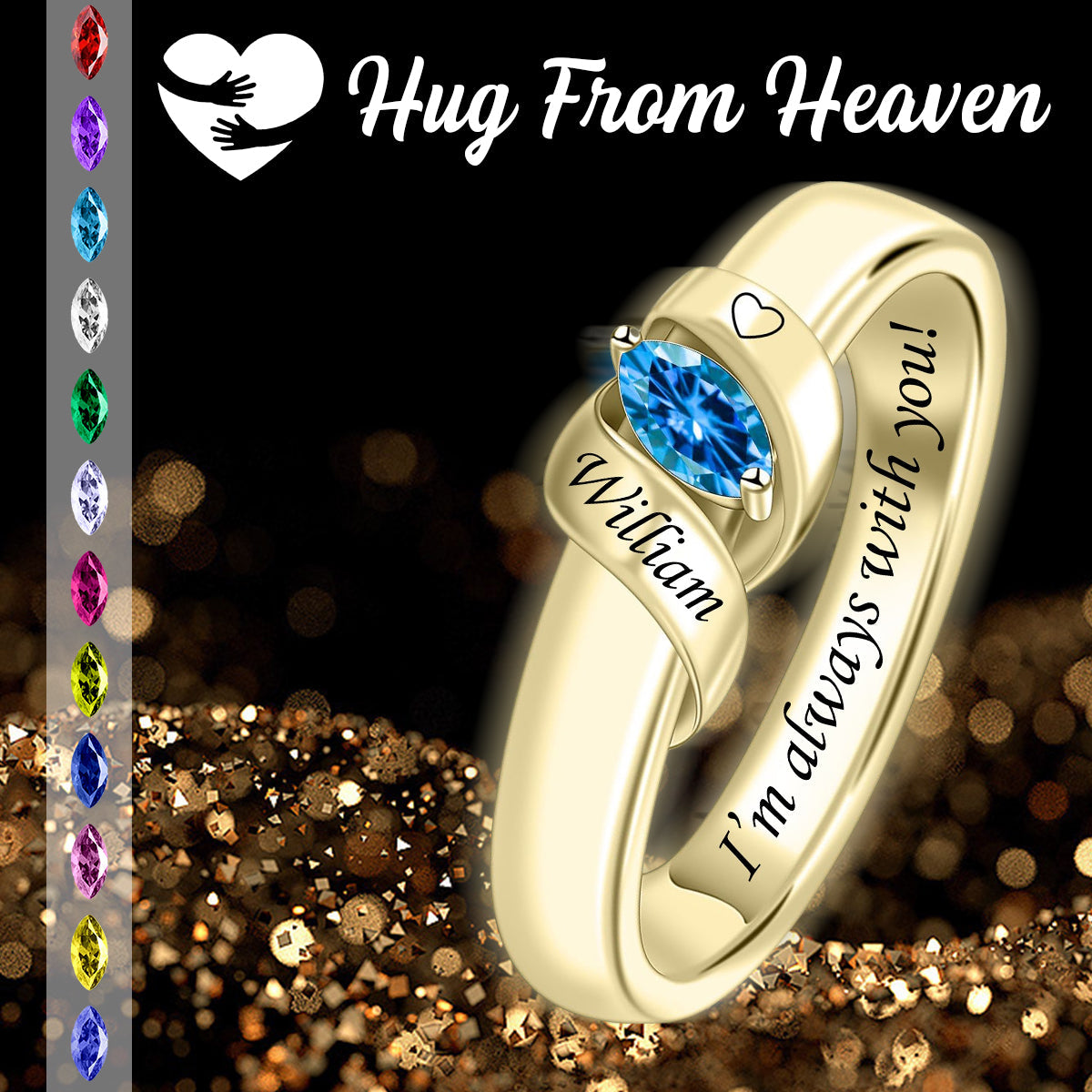 Personalized Birthstone Hug From Heaven Memorial Ring