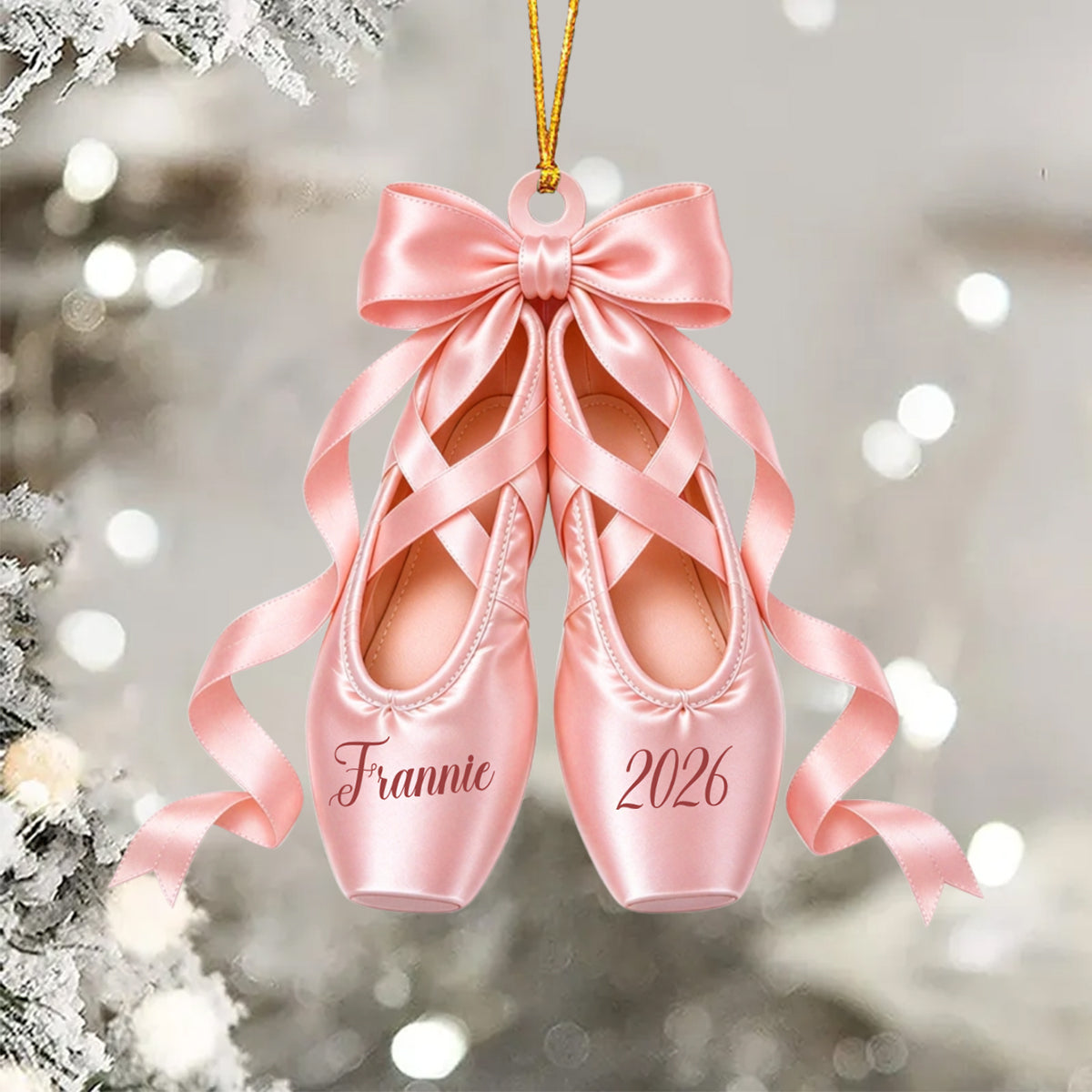 Personalized Ballet Pointe Shoes Christmas Ornament 2026 – Custom Name, Bow & Ribbon Acrylic Keepsake | Ballerina Recital Gift