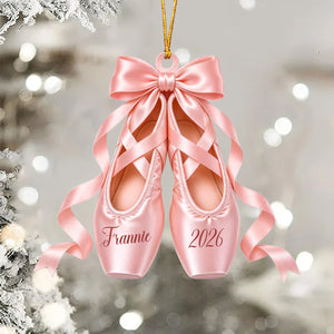 Personalized Ballet Pointe Shoes Christmas Ornament 2026 – Custom Name, Bow & Ribbon Acrylic Keepsake | Ballerina Recital Gift