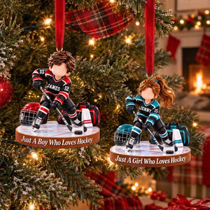 Personalized Hockey Boy Hockey Girl Christmas Ornament