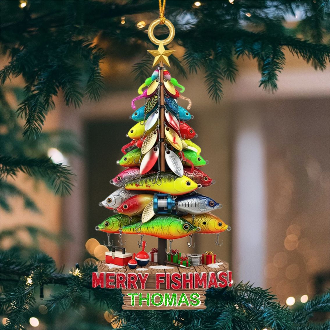 MERRY FISHMAS! - Personalized Custom Fishing Lures Shaped Acrylic Ornament