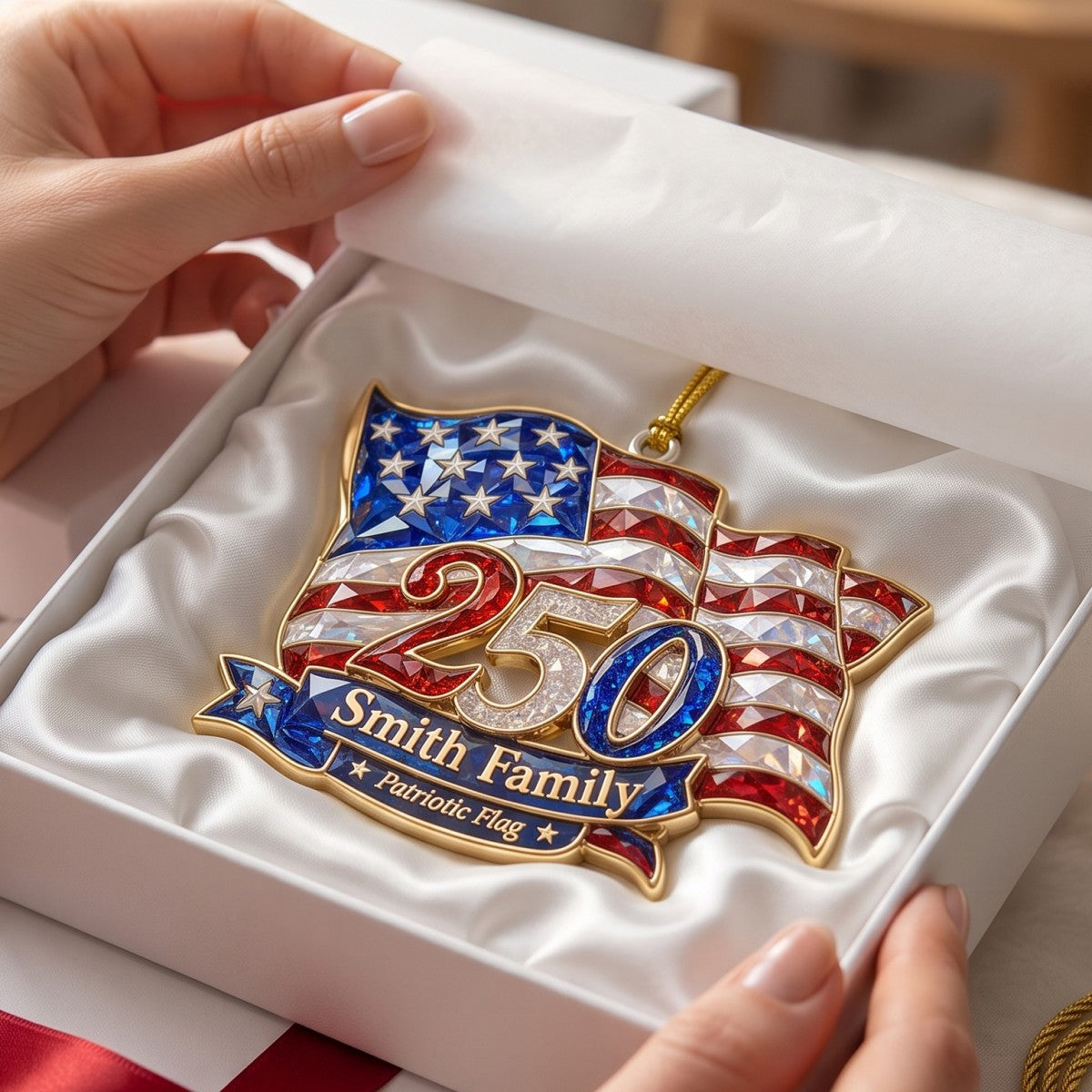 Personalized 1776–2026 Patriotic Flag Acrylic Ornament – America 250th Family Keepsake Gift