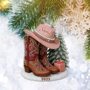 Boots And Hat Cowgirl Name - Personalized Acrylic Ornament