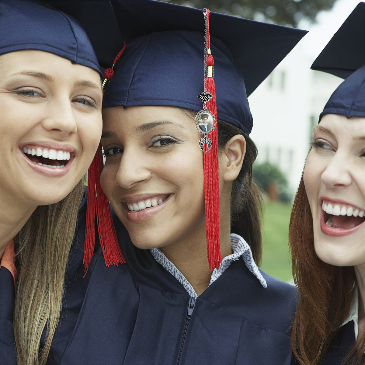 Memorial Photo Tassel Angel Wings Charm - Personalized 2025 Graduation Cap Decoration