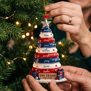 Blue, White & Red Stone Christmas Tree Ornament - Family Personalized Gift For USA 250th Anniversary