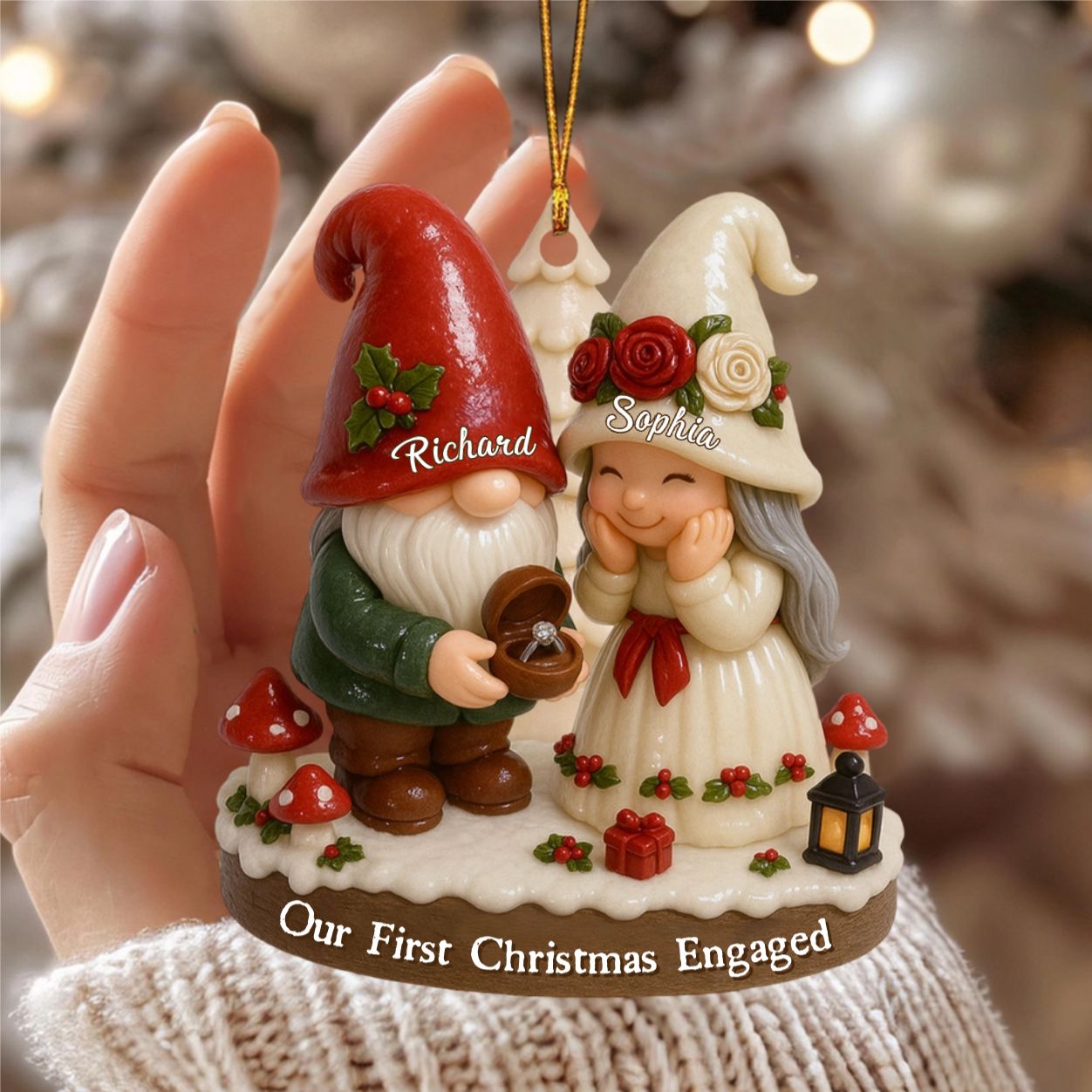 Couple Our First Christmas Engaged - Personalized Custom Shaped Acrylic Ornament