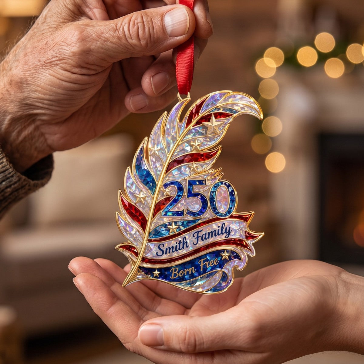 Born Free Custom Feather Shape Personalized Acrylic Ornament – America 250th Family Keepsake